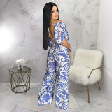 EVE Print Off Shoulder Bat Sleeve Jumpsuit YF-20172