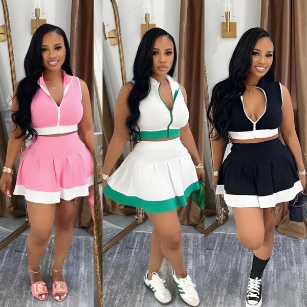 EVE Sleeveless Zipper Tops Skirt Two Piece Set CYA-901804