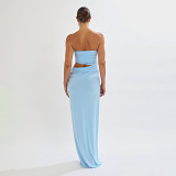 EVE Solid Color Tube Tops Pleated Maxi DressGAXB-D122DS