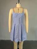 EVE Blue Stripe Sling Backless Mini Dress GCNE-9235