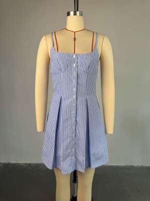 EVE Blue Stripe Sling Backless Mini Dress GCNE-9235