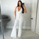 EVE Backless Deep V Neck Ruffles Flare Jumpsuit GDSF-J25JP048