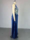 EVE Print Sleeveless Vest Pleated Long Skirt Suit GCNE-72454