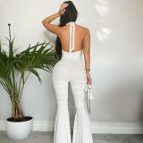 EVE Backless Deep V Neck Ruffles Flare Jumpsuit GDSF-J25JP048