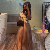 EVE Print Sleeveless Vest Pleated Long Skirt Suit GCNE-72454