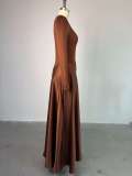 EVE Slash Neck Long Sleeve Solid Maxi Dress GCNE-72458