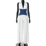 EVE Contrast Color Halterneck Backless Jumpsuit GDSF-J25JP046
