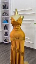EVE V Neck Halterneck Lace Patchwork Maxi Dress GCNE-72422