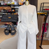 EVE Solid Color Long Sleeve Shirt Wide leg Pants Suit GCNE-9236