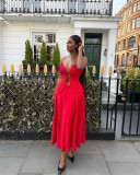 EVE Sexy Solid Color Tie Up Tops And Long Skirts Suit  GCNE-72416
