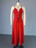 EVE Sexy Solid Color Tie Up Tops And Long Skirts Suit  GCNE-72416