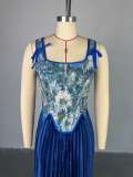 EVE Print Sleeveless Vest Pleated Long Skirt Suit GCNE-72454