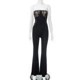 EVE Skinny Lace Patchwork Tube Tops Flared Jumpsuit GDSF-Y25JP127