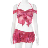 EVE Print Halterneck Sexy Tops Ang Skirts Two Piece Set GDSF-Q25ST102