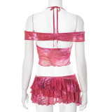 EVE Print Halterneck Sexy Tops Ang Skirts Two Piece Set GDSF-Q25ST102