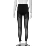 EVE Solid Color Mesh Hollow Out Skinny Pants GDSF-D25PT116