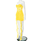EVE Solid Color Lace Ribbon Ruffles Mini Dress GDSF-G25DS105