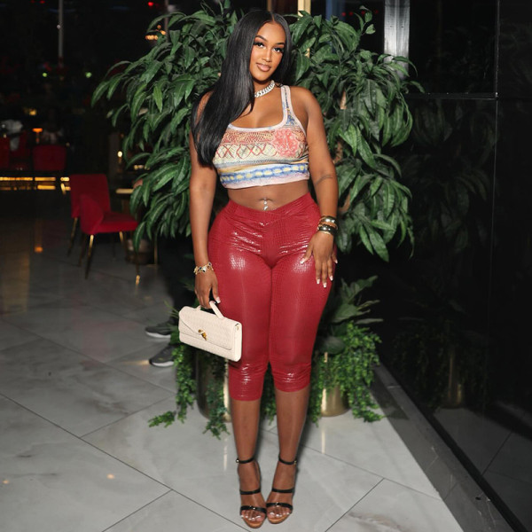 EVE Solid Color Snake Print Skinny Seventh Pant GDSF-J25PT040