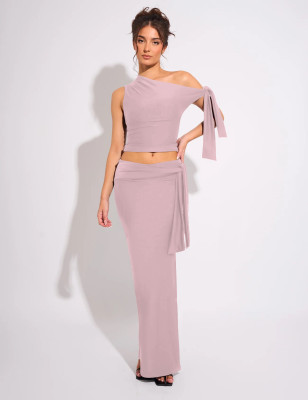 EVE Slash Neck Solid Color Tie Up Skirts Suit GXYF-0467