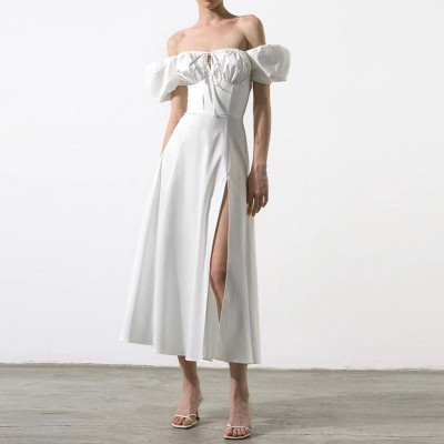 EVE Plus Size Off Shoulder Bubble Sleeve Tie Maxi Dress GMAN-8141