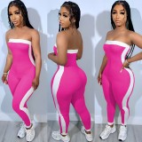 EVE Contrast Color Wrap Chest Sport Skinny Jumpsuit GDIM-2518