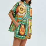 EVE Plus Size Fashion Lapel Shirt Two Piece Shorts Set GMAN-28311