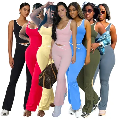 EVE Sleeveless Soiid Color Yoga Sport Pants Suit ASL-6789