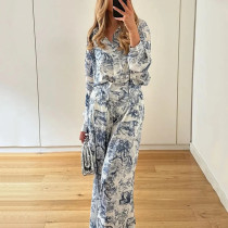 EVE Plus Size Printed Lapel Shirt Fashion Pants Suit GMAN-28729