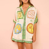 EVE Plus Size Casual Print Shirt Two Piece Shorts Set GMAN-28063