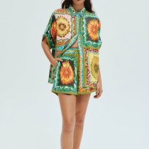 EVE Plus Size Fashion Lapel Shirt Two Piece Shorts Set GMAN-28311