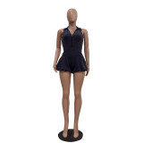 EVE Solid Color Sleeveless Zipper Romper TR-1330