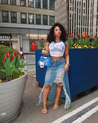 EVE Raw Edge Hole Denim Split Half-body Skirt GSMJ-8001