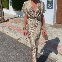 EVE Plus Size Sexy V Neck Print Maxi Dress GMAN-28206