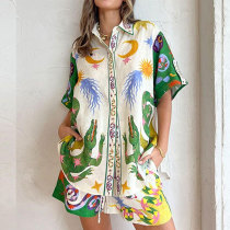 EVE Plus Size Short Sleeve Print Shirt Two Piece Shorts Set GMAN-24532