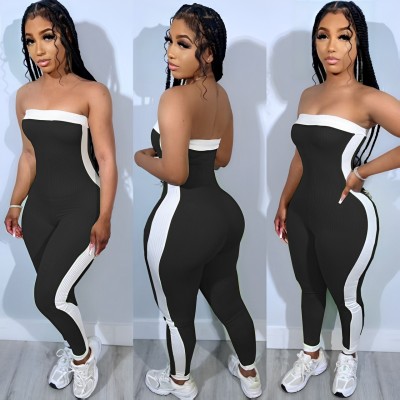 EVE Contrast Color Wrap Chest Sport Skinny Jumpsuit GDIM-2518