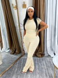 EVE Solid Color Short Sleeve Sport Flare Pants Suit SFY-715