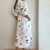 EVE Plus Size Print Tie Up Lapel Shirt Dress GMAN-25113