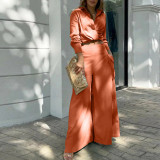 EVE Plus Size Long Sleeve Solid Color Shirt Two Piece Pants Set GMAN-8777