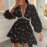 EVE Plus Size V Neck Floral Print V Neck Midi Dress GMAN-8536