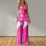 Plus Size Print Sling Tops And Wide Leg Pants Suit GMAN-8258