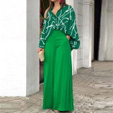 EVE Plus Size Print Long Sleeve Shirt Two Piece Pants Suit GMAN-9123