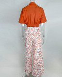 EVE Plus Size Soid Color Shirts Print Pants Suit GMAN-9066