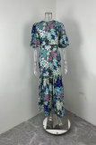 EVE Plus Size Lantern Sleeve Printed Long Dress GMAN-29013