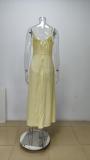 EVE Plus Size Solid Color Tie Sling Maxi Dress GMAN-28268