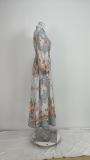 EVE Plus Size V Neck Long Sleeve Print Maxi Dress GMAN-28758