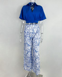EVE Plus Size Soid Color Shirts Print Pants Suit GMAN-9066