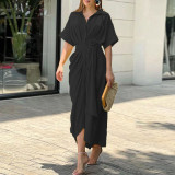 EVE Plus Size Lapel Print Short Sleeve Shirt Dress GMAN-22037-8651