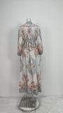 EVE Plus Size V Neck Long Sleeve Print Maxi Dress GMAN-28758