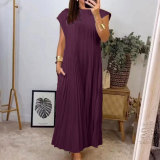 EVE Plus Size Solid Color Pleated Loose Maxi Dress GMAN-28011