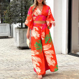 EVE Plus Size V-Neck Lantern Sleeve Top Wide Leg Pants Set GMAN-86478